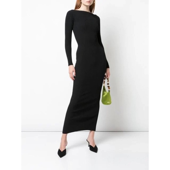 Alexander Wang Zipper-Neck Long-Sleeved Ribbed Maxi Sweater Dress Size Small
